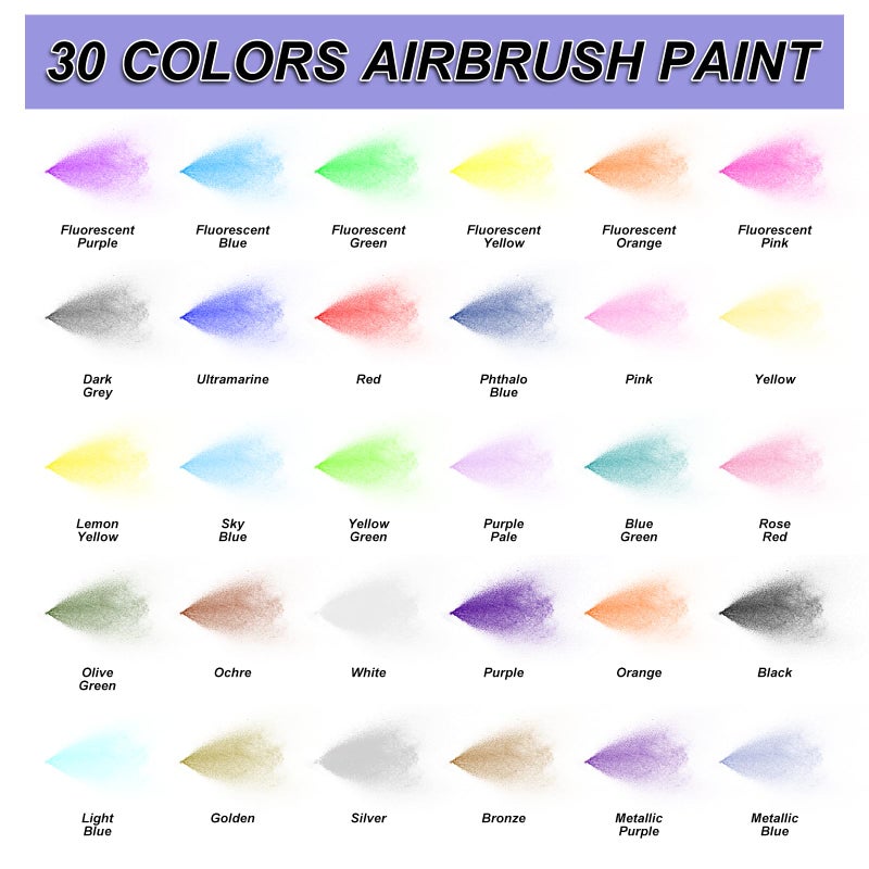HOMY ARTY Airbrush Paint - 30 Colors with 3 Thinner, Ready to Spray Airbrush Paint Set, Water-Based Acrylic Air Brush Paints for Metal, Plastic Models, Canvas, Wood, 20ml/Bottle - Image 2